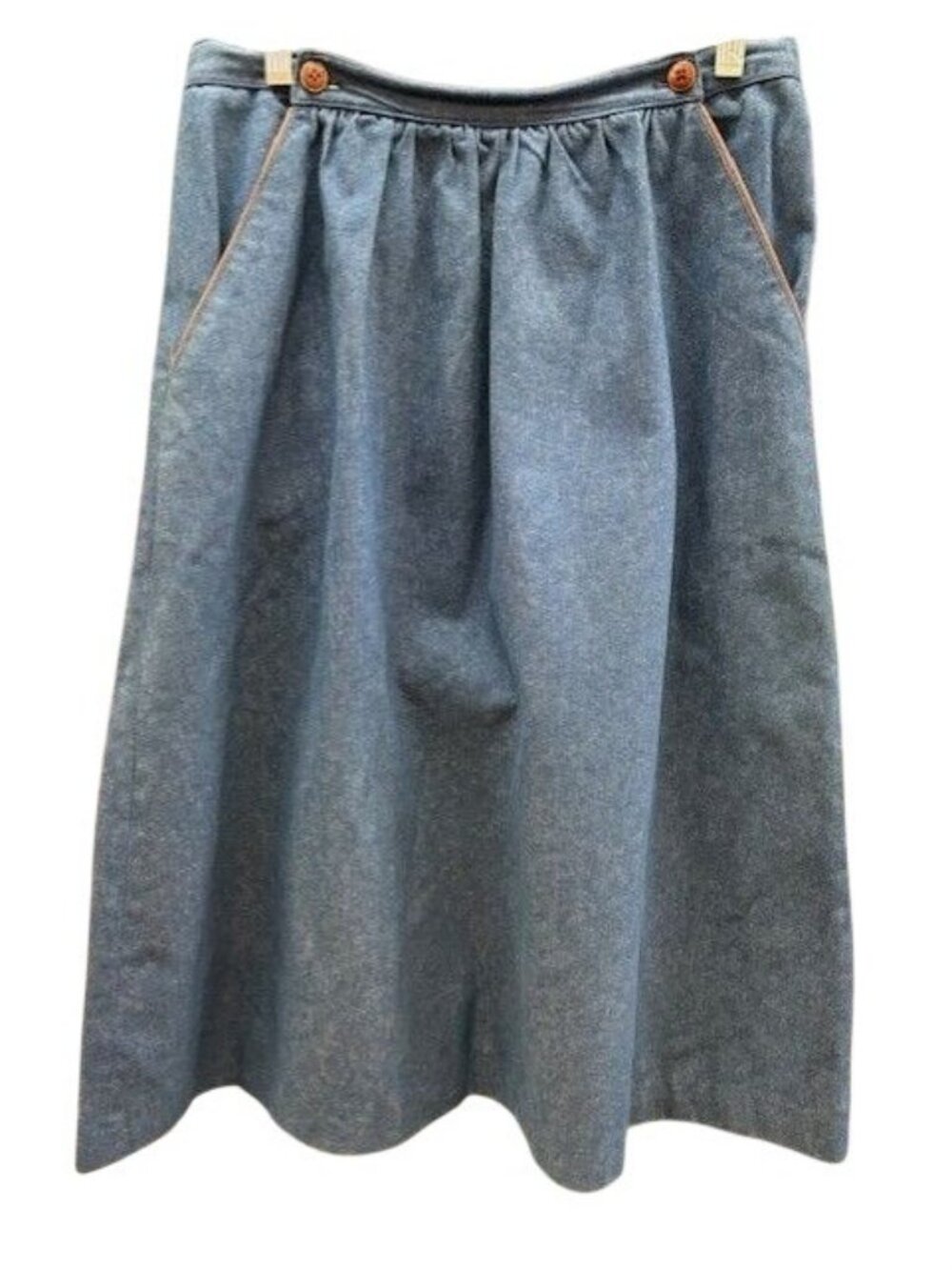 Vintage John Meyer Blue‎ Denim Midi Skirt With Leather Buttons